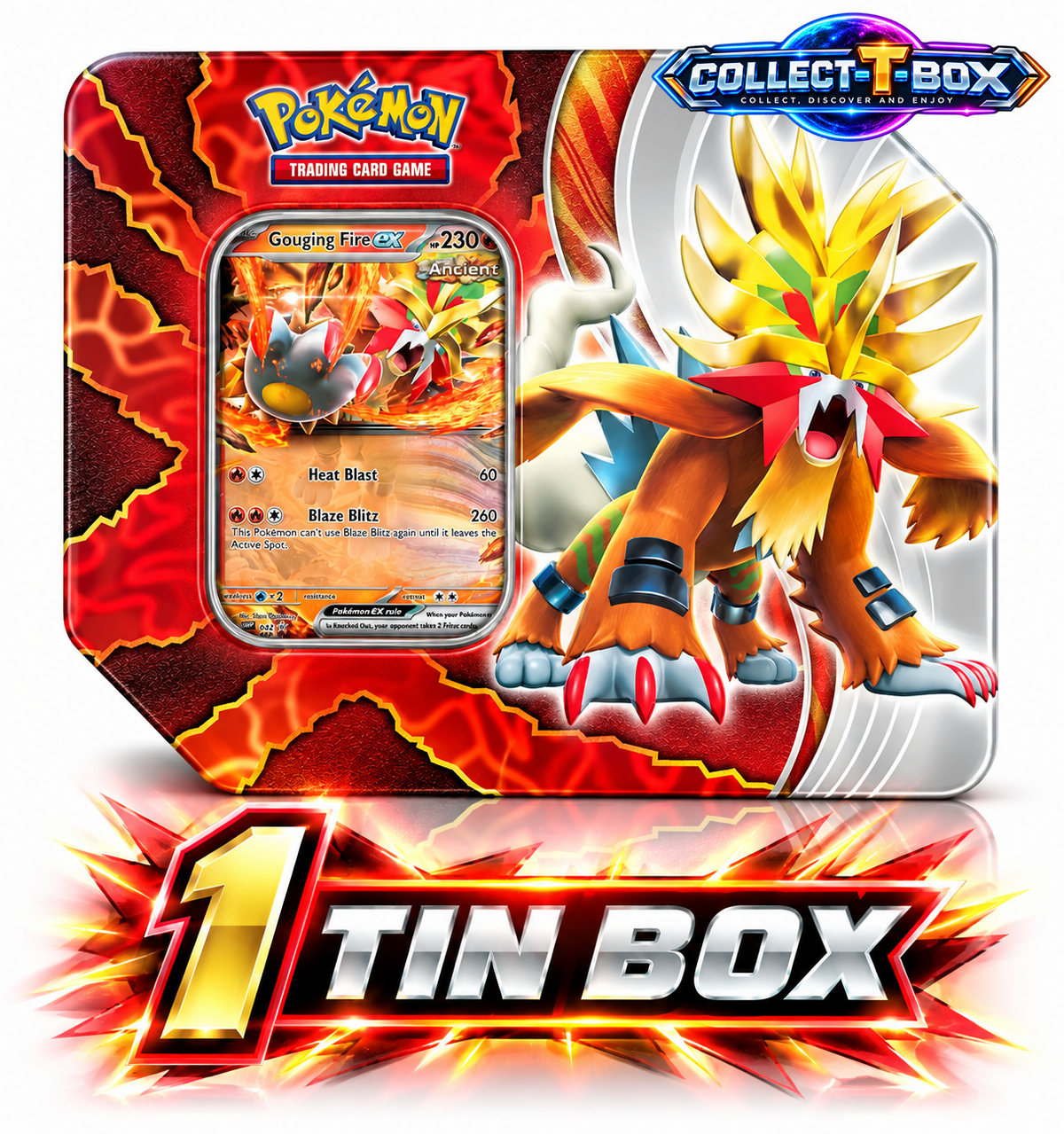 Pokemon Paradox Destinies Gouging Fire EX Tin Box