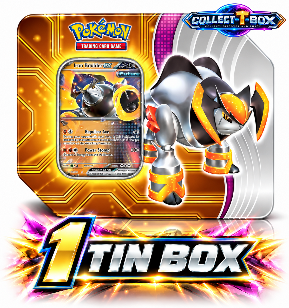 Pokemon Paradox Destinies Iron Boulder EX Tin Box